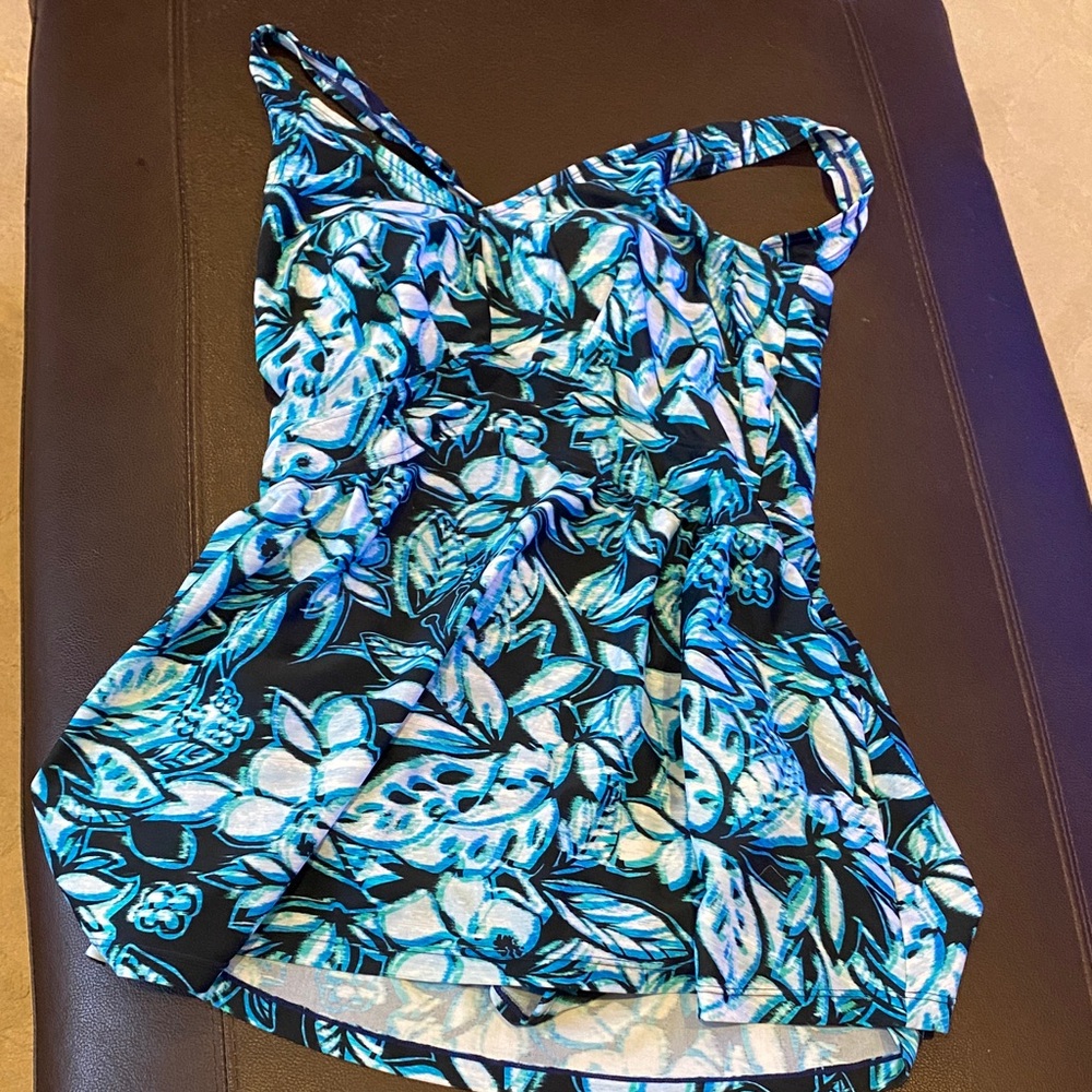 Maxine of Hollywood Blue and Black Floral Swimsuit